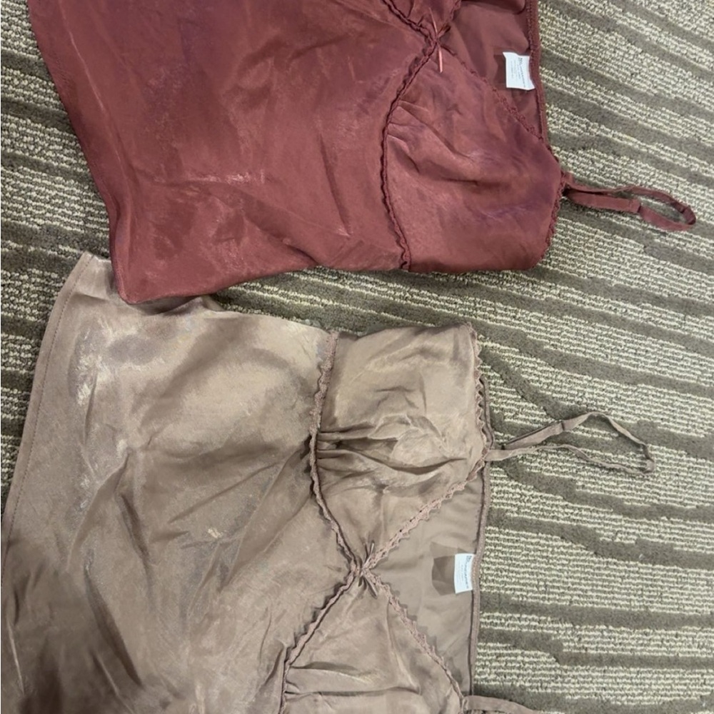 women’s Satin shirts Set - Maroon and Taupe